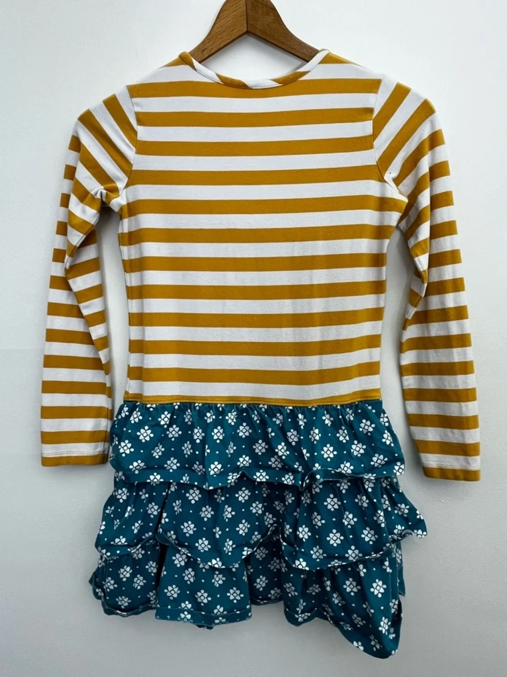 Hanna Andersson Girls Stripe Floral Tiered Ruffle Twirl Dress Long Sleeve Cotton
